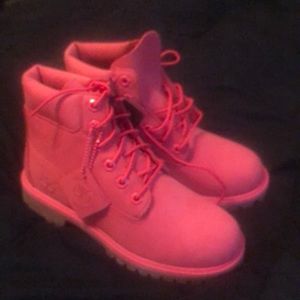 Red timberland boots